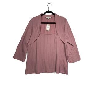 Suzanne Betro Weekend Square Neck 3/4 Sleeve Top Pink Mauve Sz 2X Office Casual